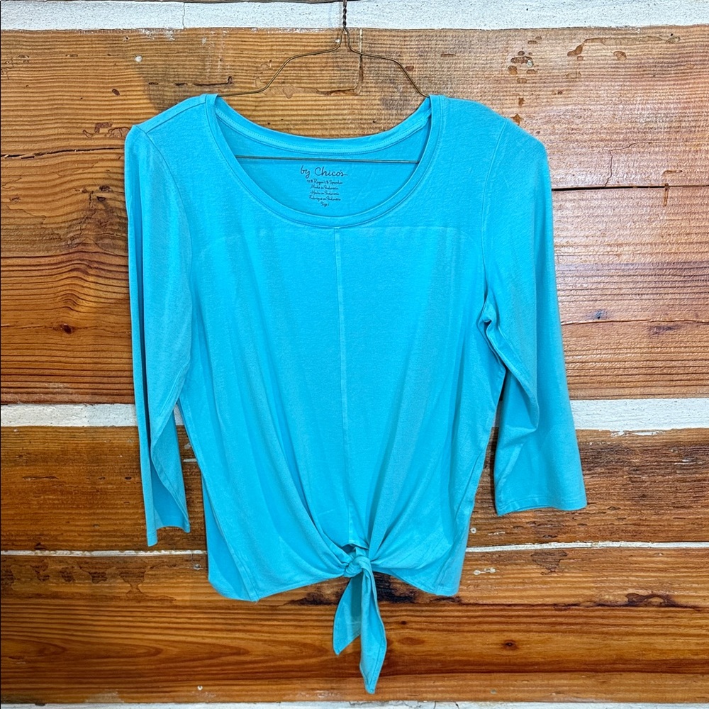 Chico's Aqua Tie-Front Blouse